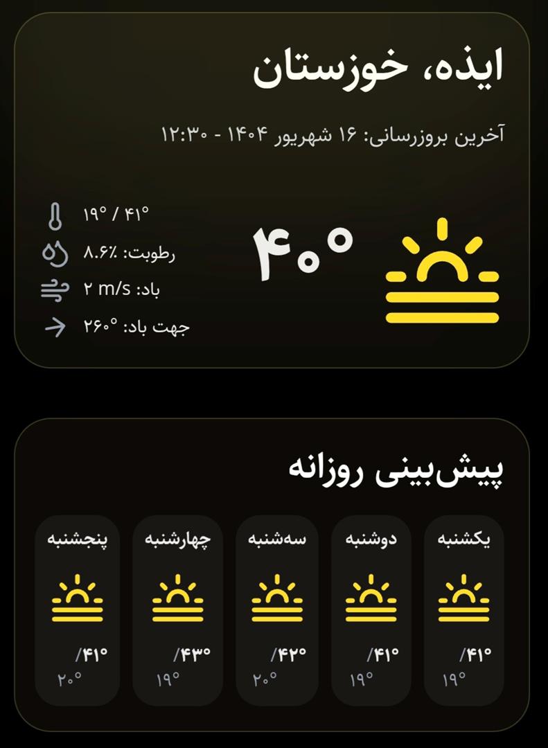 پیش‌بینی وضعیت جوی خوزستان در ۱۶ شهریور ۱۴۰۴
