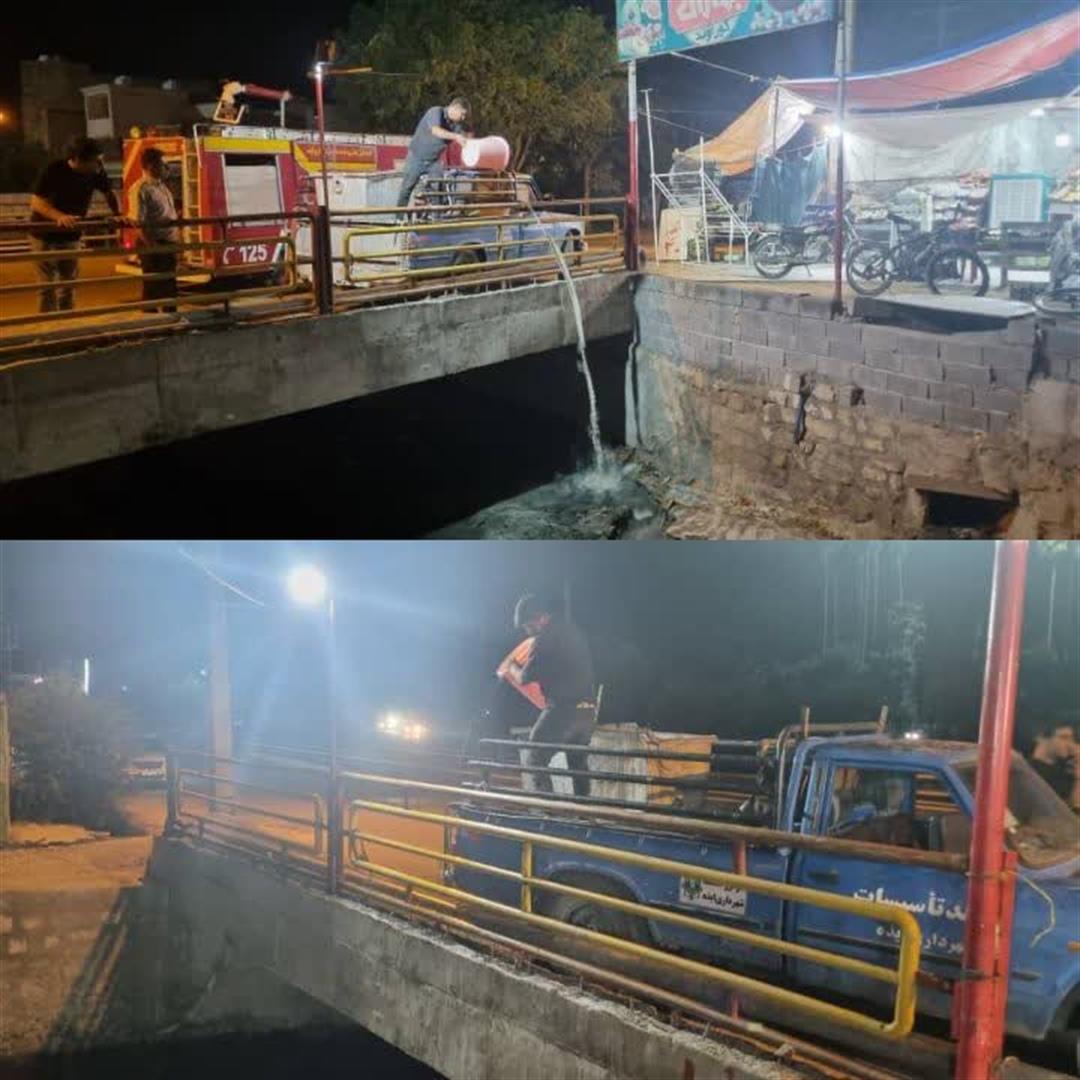 آهک‌پاشی و لایروبی جداول روباز ایذه با نظارت کارشناسان بهداشت محیط