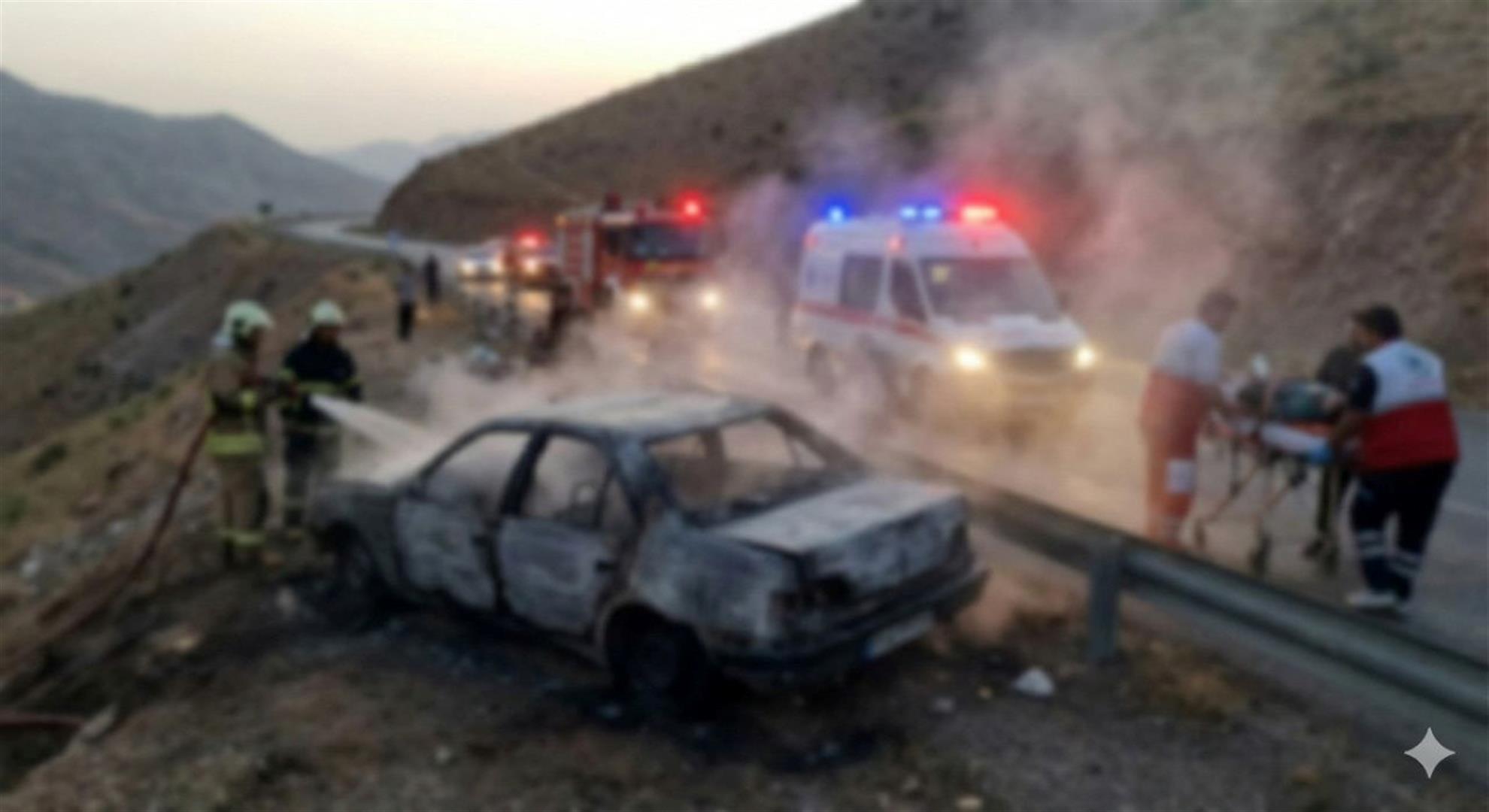 انفجار خودروی پژو 405 پس از واژگونی در محور ایذه–دزپارت