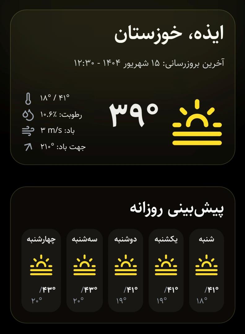 پیش‌بینی وضعیت جوی خوزستان در ۱۵ شهریور ۱۴۰۴