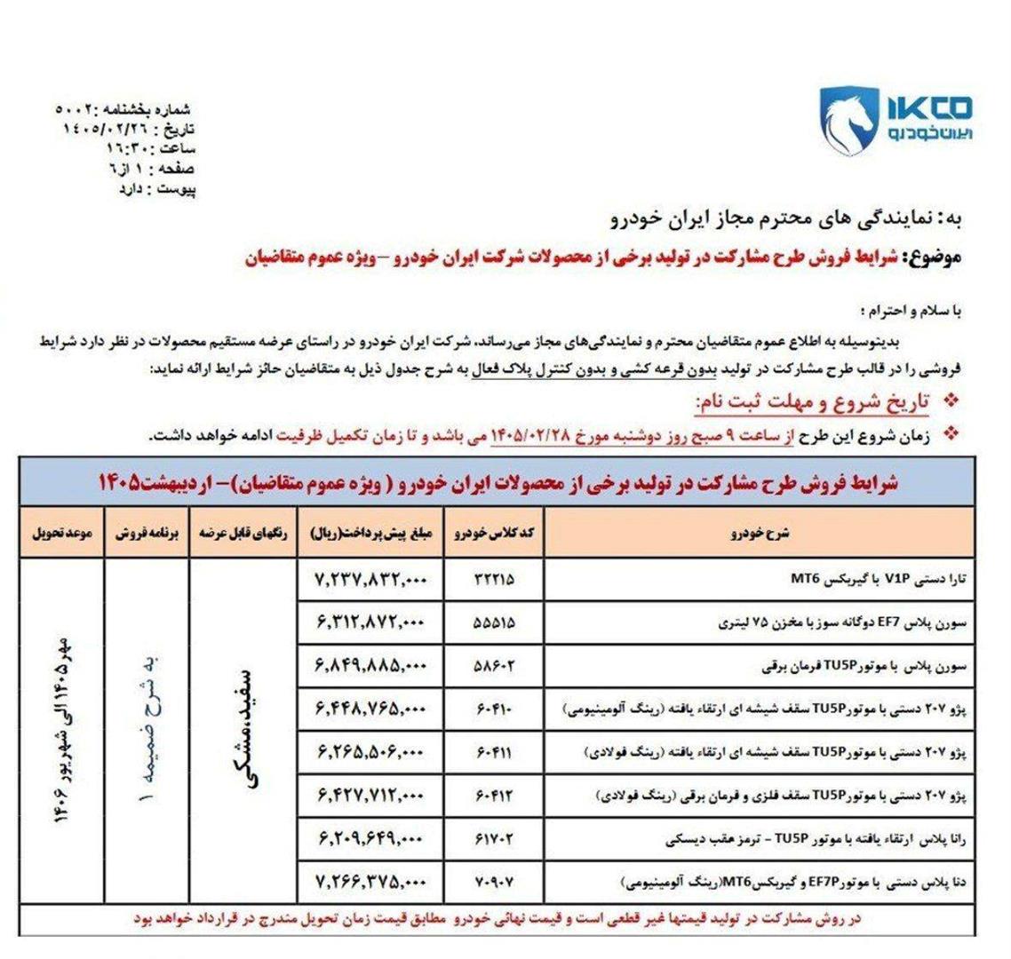 آغاز ثبت‌نام طرح مشارکت در تولید ایران‌خودرو برای عموم مردم از فردا